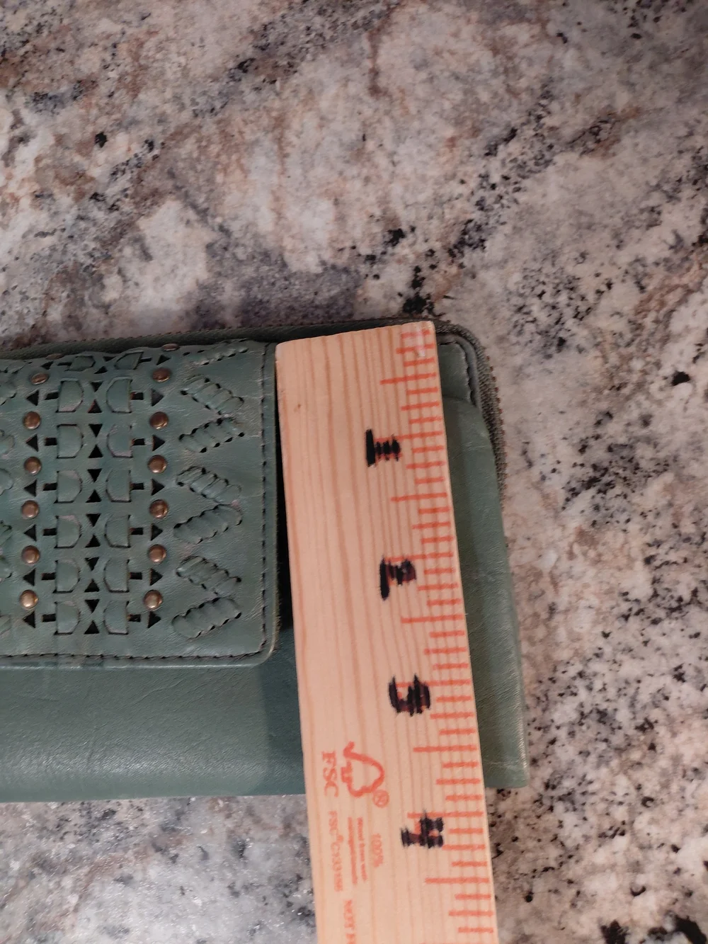 Vilenca Holland Sage Green Leather Zip Wallet with Decorative Studs